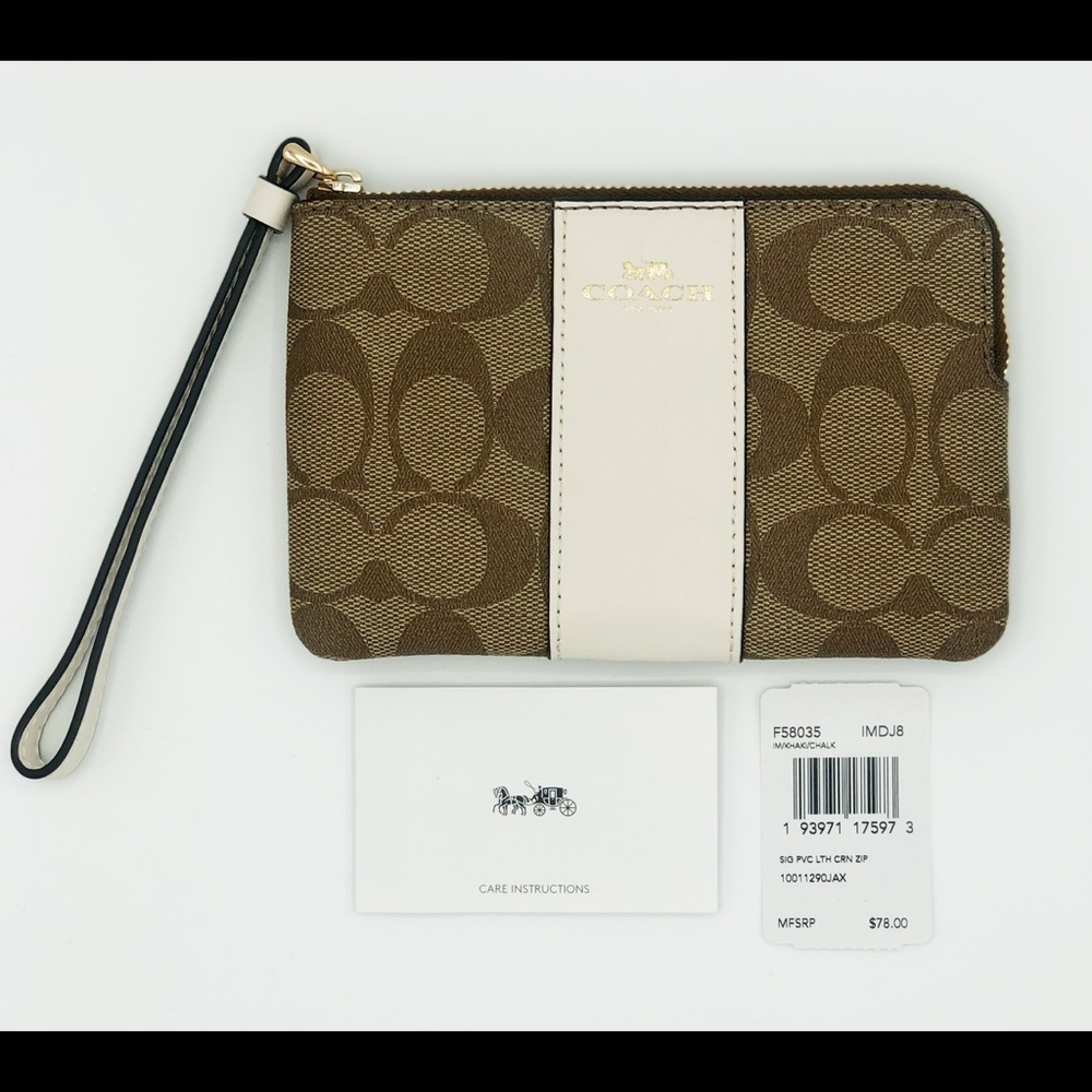 Coach Signature Corner Zip Wristlet Khaki Chalk